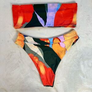 Multicolor Printed Bikini Two Piece High Waist Bikini Swimsuit Size S